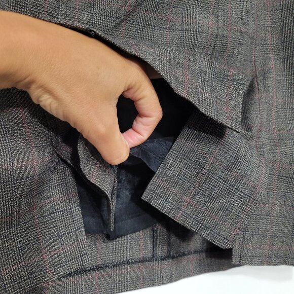 San Francisco Two Piece Plaid Jacket Skirt Suit Set Lined Faux Leather Trim - Picture 7 of 15